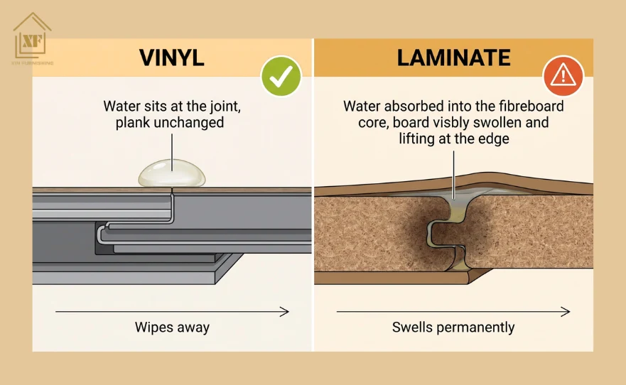 Laminate sweling vs vinyl unchanged