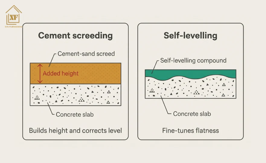 Screeding and self-levelling
