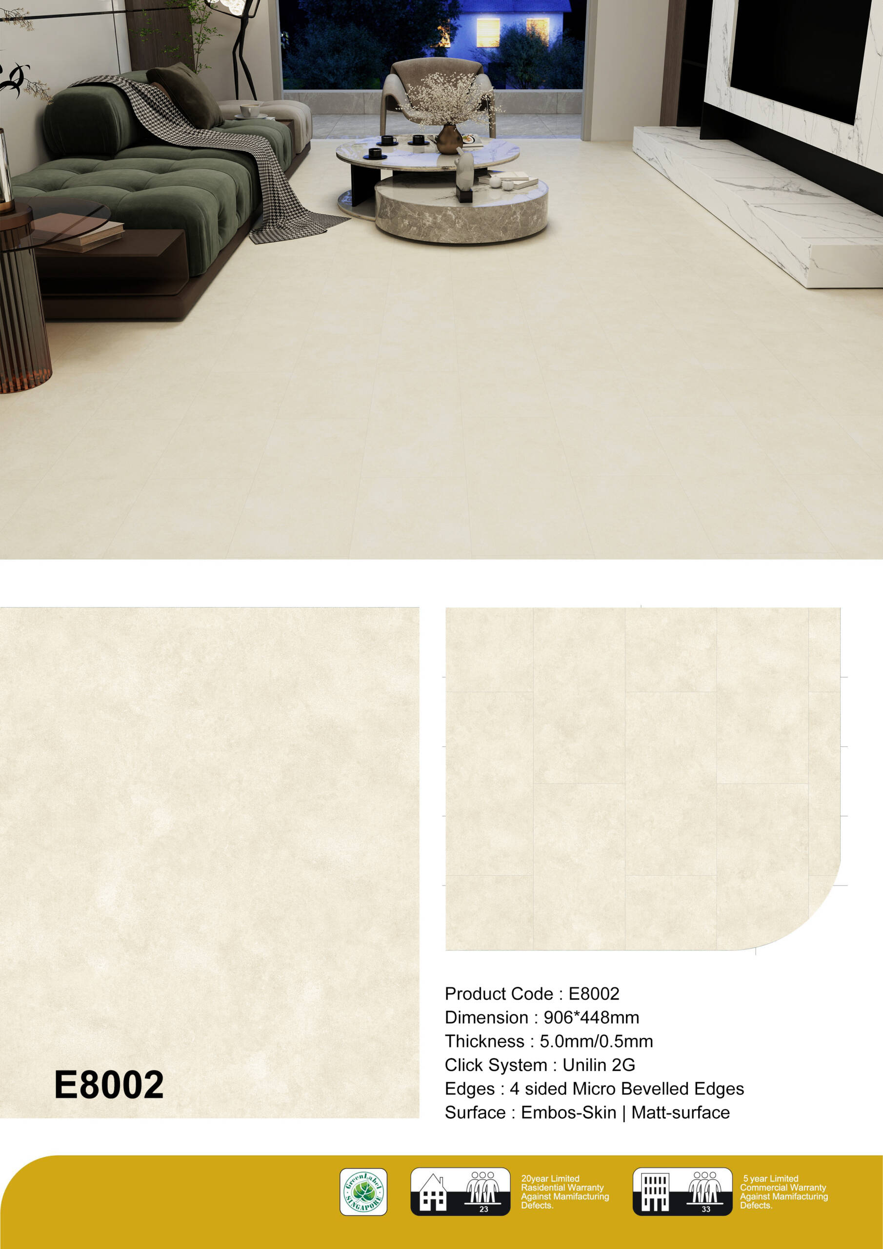 Micro Cement Vinyl Effect Flooring E8002 Premium Vinyl Flooring
