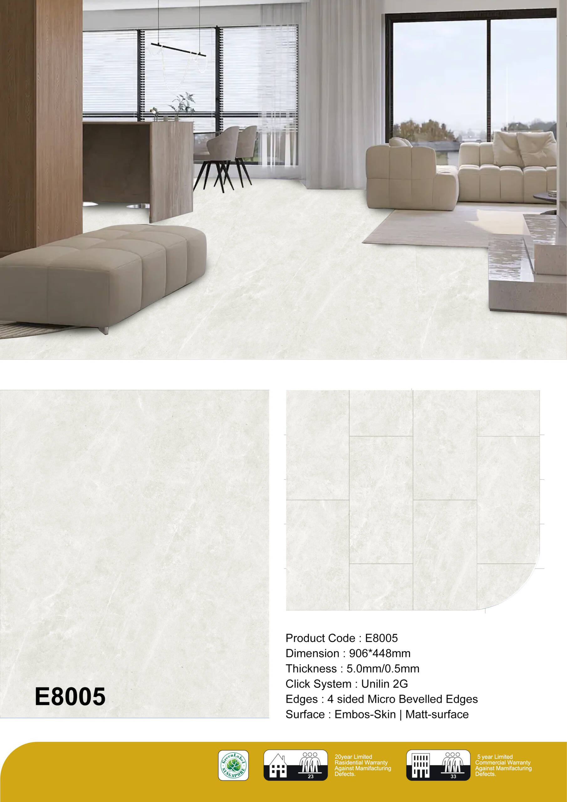 Micro Cement Vinyl Effect Flooring E8005 Premium Vinyl Flooring