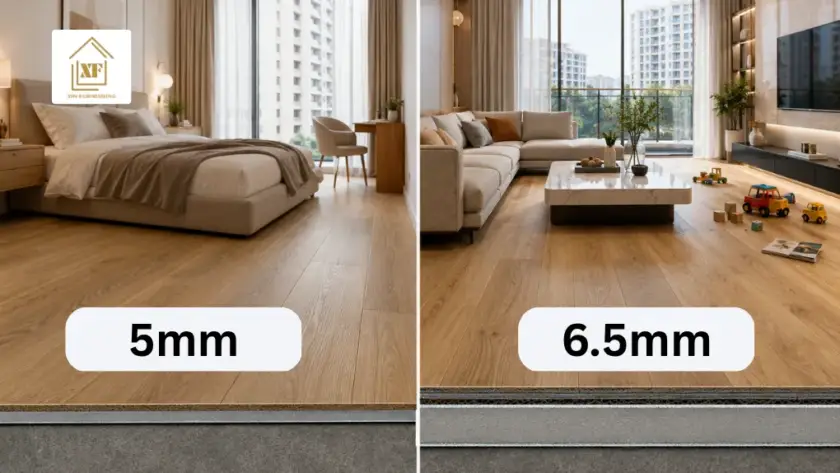 5mm vs 6.5mm vinyl flooring thickness comparison for Singapore bedroom and living room