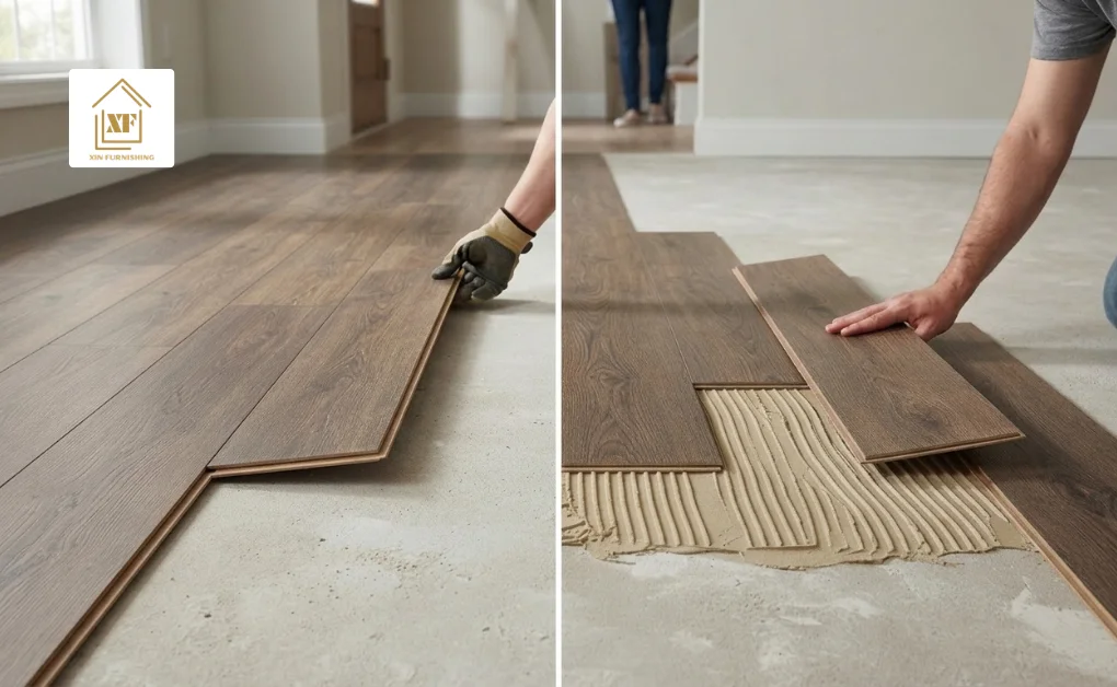 Comparing click lock and adhesive methods for vinyl flooring installation in Singapore.