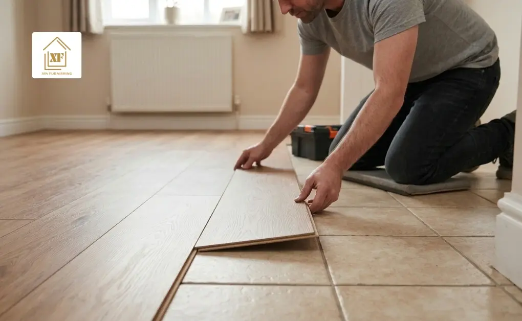 Demonstrating how to install vinyl flooring over tile in a Singapore home using loose lay planks