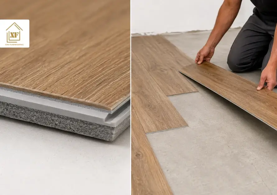 SPC planks showing if do you need underlay for vinyl flooring when installing directly onto a smooth concrete subfloor.